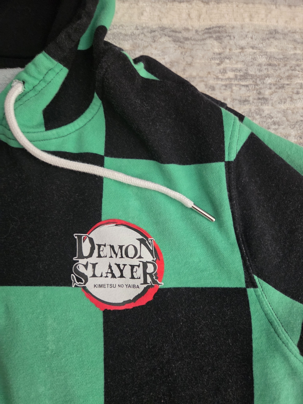 Y2K Demon Slayer Anime Checked Zip Up Hoodie - Picture 4 of 9